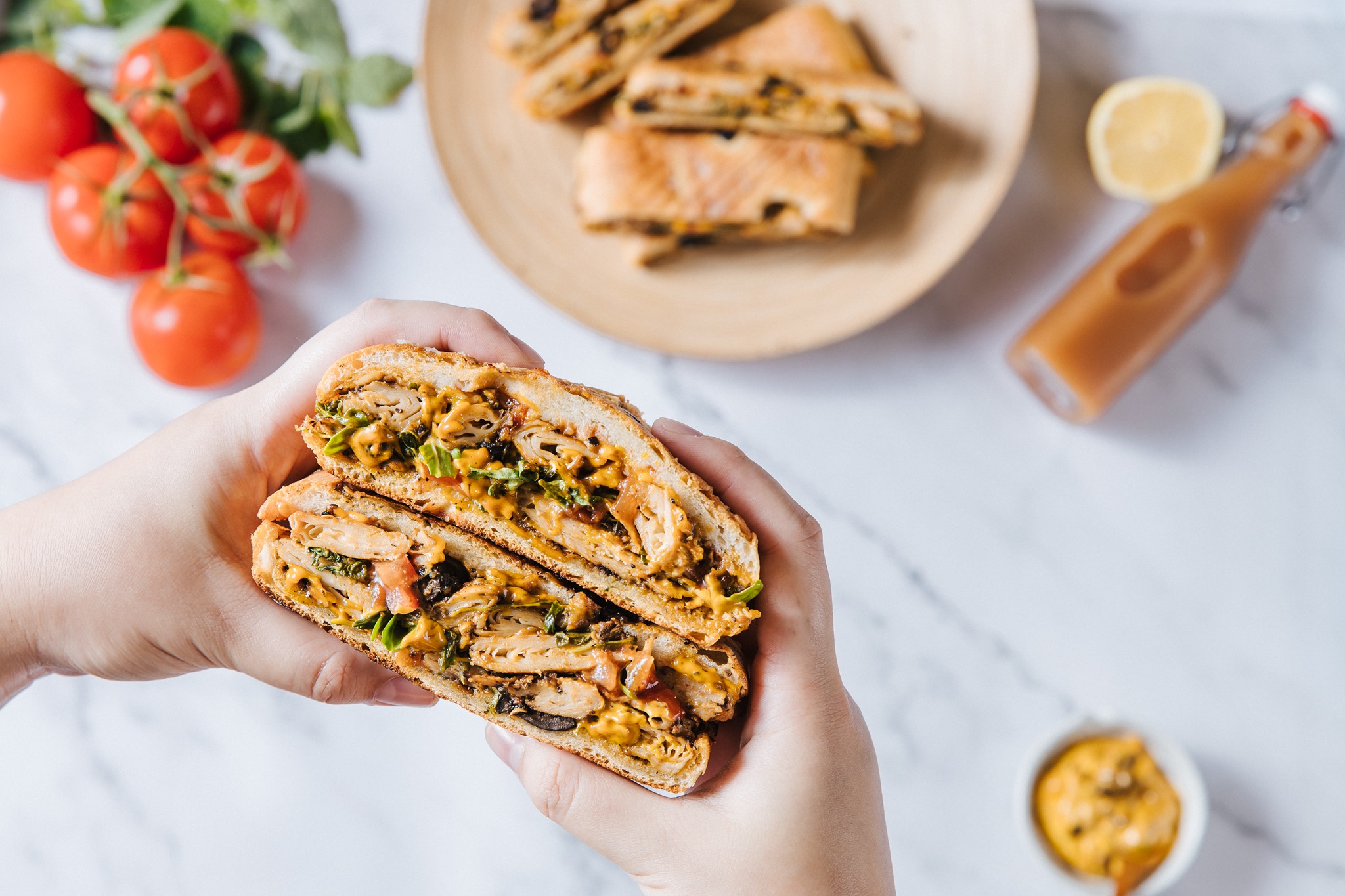 Mediterranean Heura Grilled Chicken Panini