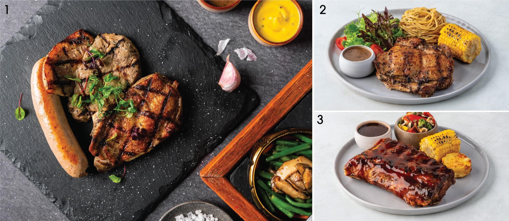 1. COLLIN'S Mixed Grill 2. Signature Grilled Chicken Chop 3. Signature Roasted Barbecue Pork Ribs