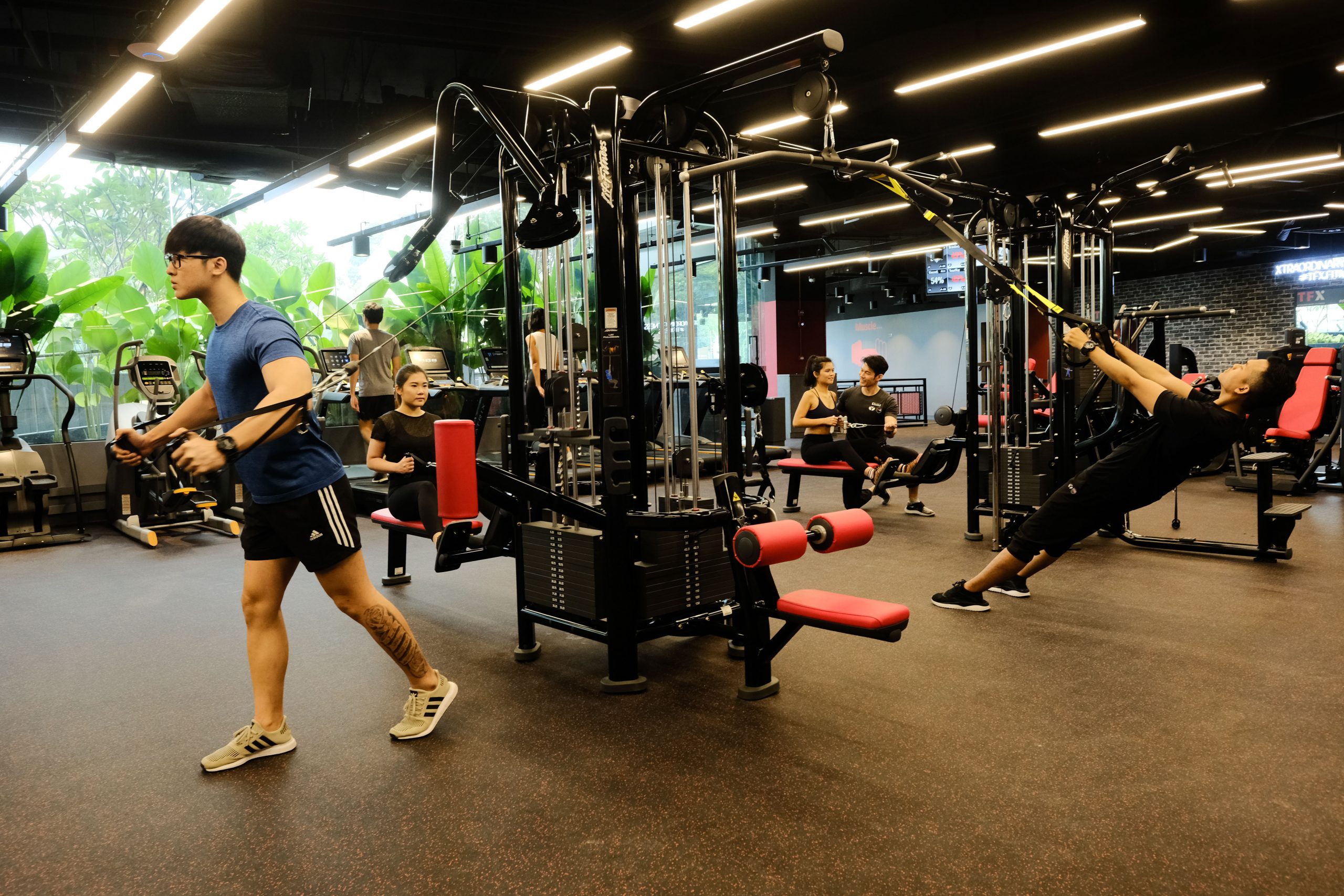 Working out at True Fitness