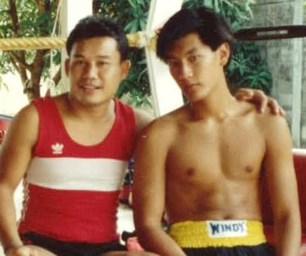 13 year old Chatri (right) with Papa Daorung at Sityodtong Gym Thailand